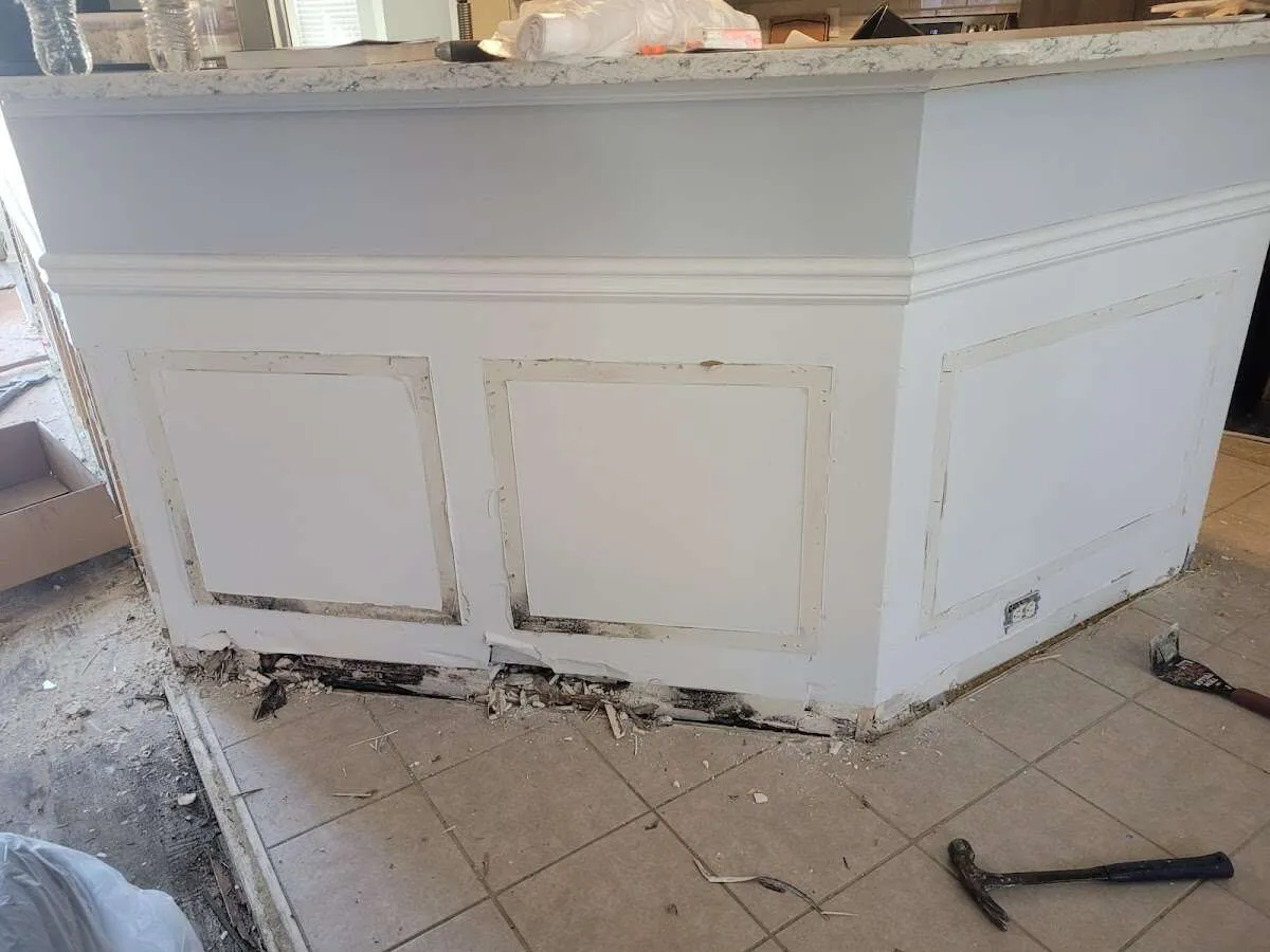 Water damage and mold on kitchen during Sewage Cleanup & Sanitation in Ladera Ranch